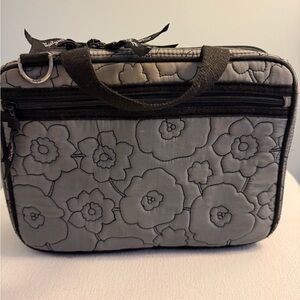 Thirty-One Quilted Floral Make-Up Bag - Gray and Black